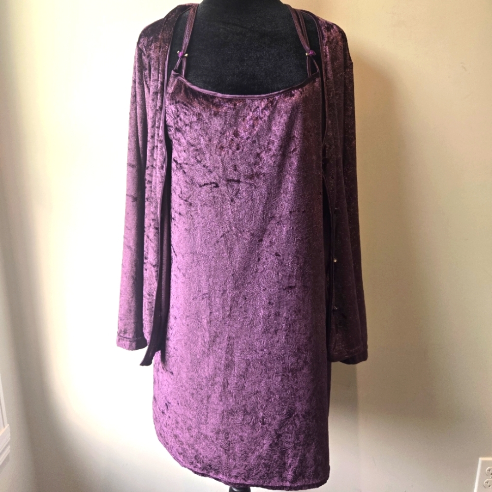 Vintage Nightgown Women's Medium 90s Purple Crushed Velvet Nightie & Robe